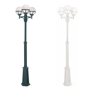 Lampadaire BOLOGNA triple-tête globes opales sur fût télescopique réglable aluminium [ - Eclairage extérieur - Norlys]